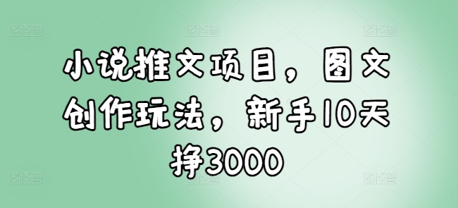 小说推文项目，图文创作玩法，新手10天挣3000-生财社