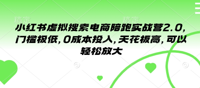小红书虚拟搜索电商陪跑实战营2.0，门槛极低，0成本投入，天花板高，可以轻松放大-生财社