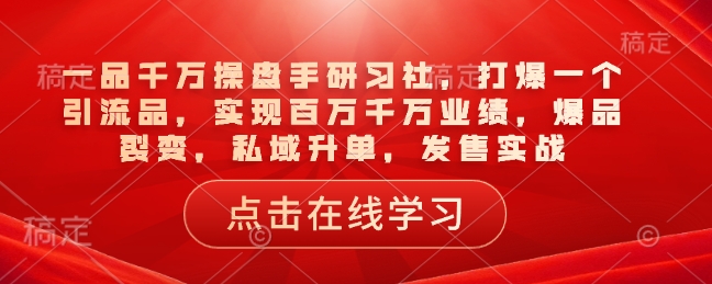 一品千万操盘手研习社，打爆一个引流品，实现百万千万业绩，爆品裂变，私域升单，发售实战-生财社