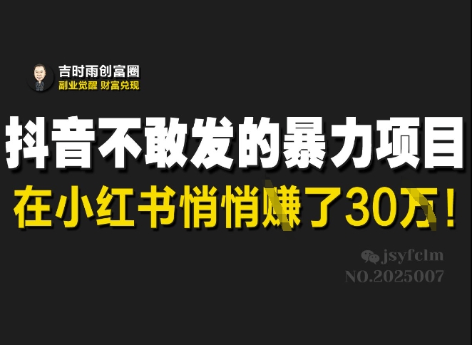 抖音不敢发的暴利项目，在小红书悄悄挣了30W-生财社