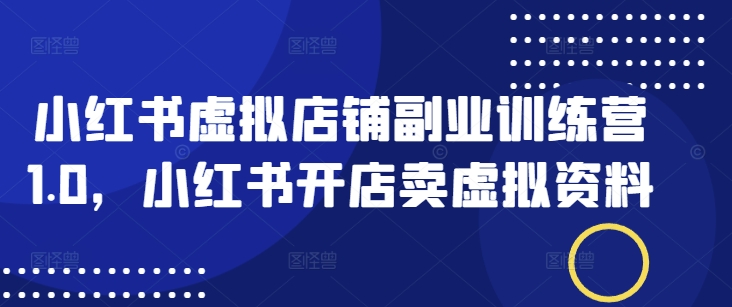 小红书虚拟店铺副业训练营1.0，小红书开店卖虚拟资料-生财社