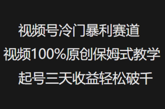 视频号冷门暴利赛道视频100%原创保姆式教学起号三天收益轻松破千-生财社
