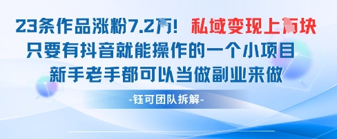 抖音私域项目23条作品涨粉7.2W，私域变现1W-生财社