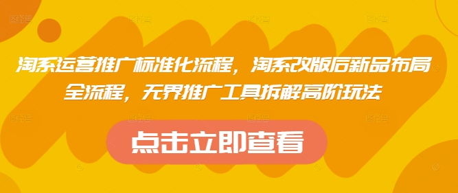 淘系运营推广标准化流程，​淘系改版后新品布局全流程，无界推广工具拆解高阶玩法-生财社