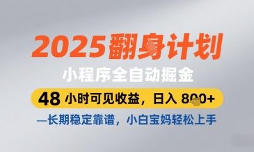 2025小程序全自动掘金，48 小时可见收益，日入8张，长期稳定靠谱，小白宝妈轻松上手【揭秘】-生财社