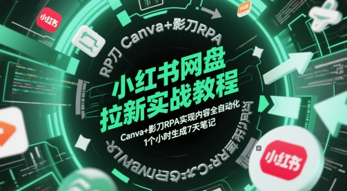 小红书网盘拉新实战教程，Canva+影刀RPA实现内容全自动化，1个小时生成7天笔记-生财社