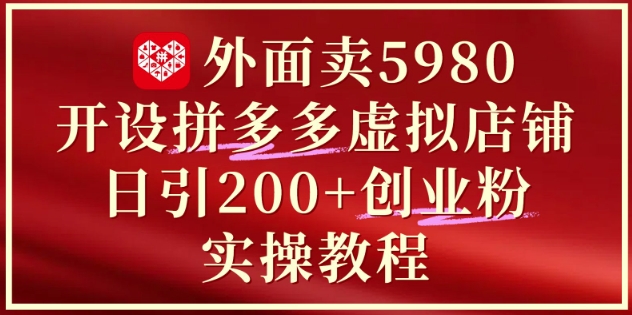外面卖5980开设拼多多虚拟店铺：单日引流200+创业付费粉实战教程-生财社