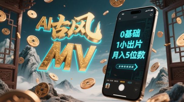 AI一键生成古风音乐MV，0剪辑基础1小时出片，多种变现渠道，一部手机月入5位数-生财社