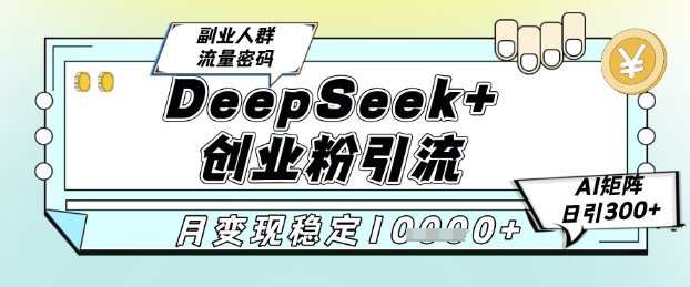 DeepSeek+创业粉精准引流，全新分享课4.0玩法，AI矩阵日引300+，多种变现方式，稳定月入1W-生财社