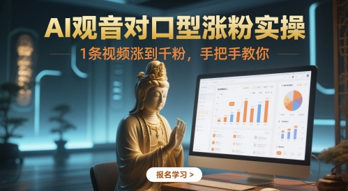 AI观音对口型涨粉实操，1条视频涨到千粉，手把手教你-生财社