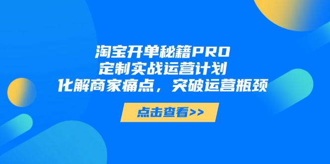 淘宝开单秘籍PRO，定制实战运营计划，化解商家痛点，突破运营瓶颈-生财社