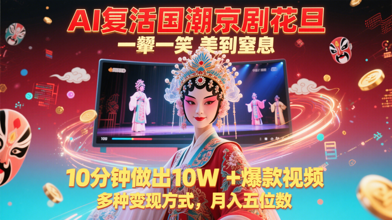 AI复活国潮京剧花旦，一颦一笑美到窒息，10分钟做出10W+爆款视频，多种变现方式-生财社