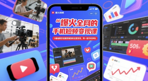 爆火全网的手机短视频变现课，0基础教你拍摄剪辑涨粉运营变现，用一部手机挣钱-生财社
