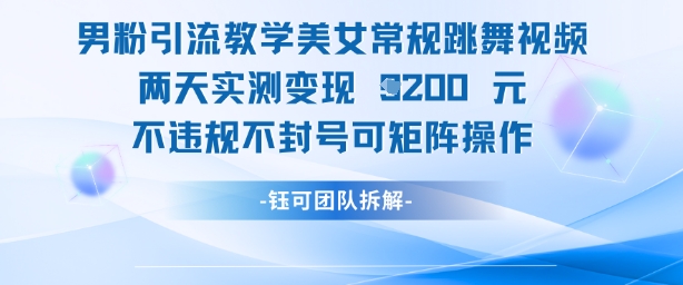 男粉引流教学美女常规跳舞视频两天实测变现1k+，不违规不封号可矩阵操作-生财社