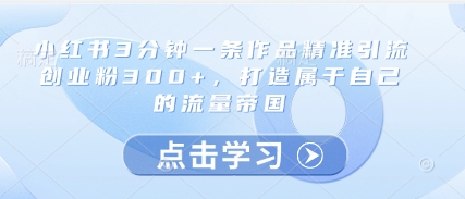 小红书3分钟一条作品精准引流创业粉300+，打造属于自己的流量帝国-生财社