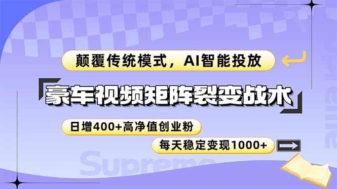 豪车视频矩阵裂变战术，颠覆传统模式，AI智能投放，日增400+高净值创业…-生财社