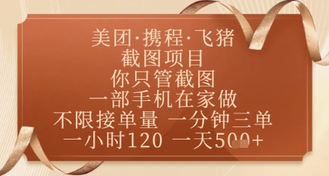 飞猪美团截图项目，你只管截图，一部手机在家做，正规平台无套路，一天5张+【揭秘】-生财社