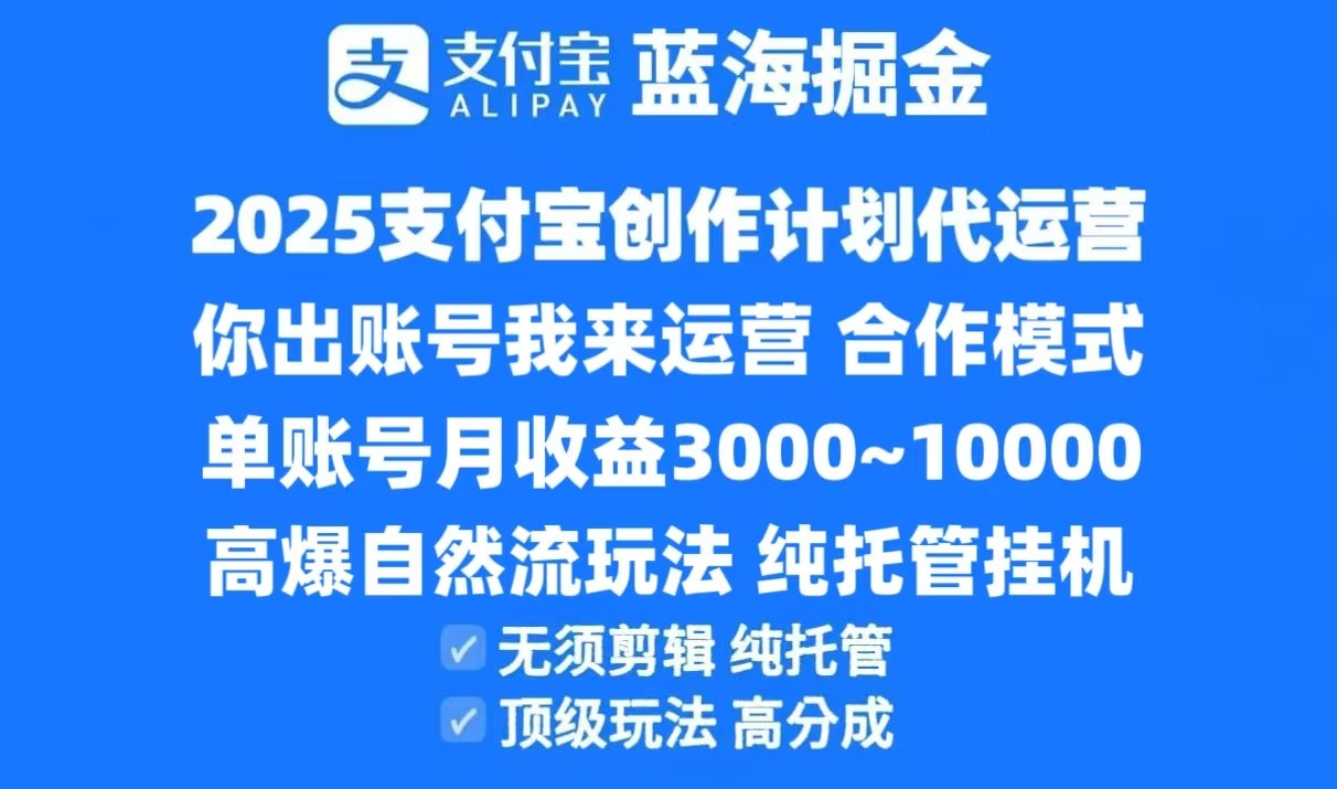 2025支付宝创作分成计划代运营，高爆自然流玩法，纯挂机高分成，合作共赢模式！-生财社