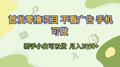 首发零撸项目 不看广告 手机可做 新手小白可以做  月入3k+【揭秘】-生财社
