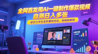 全网首发用AI一键制作爆款视频，自测日入多张，适合大学生宝妈兼职创业，保姆级教程-生财社