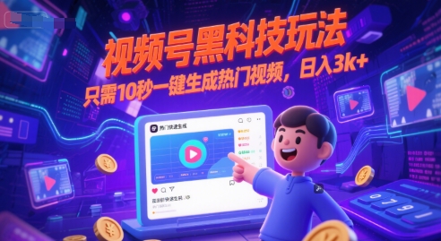 视频号黑科技玩法，只需10秒一键生成热门视频，日入3k+【揭秘】-生财社