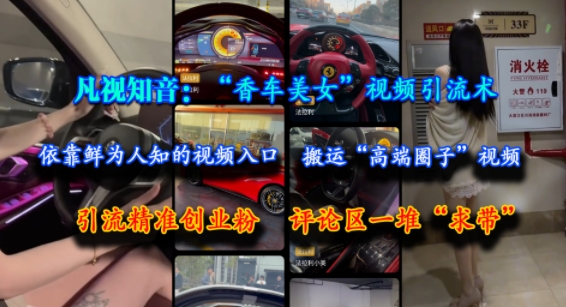 凡视知音：“香车美女”视频引流术，依靠鲜为人知的视频入口，搬运“高端圈子”视频，引流精准创业粉，评论区一堆“求带”-生财社