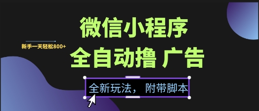 微信小程序全自动撸广告项目，彻底解决没流量的问题，新手一天8张+【揭秘】-生财社