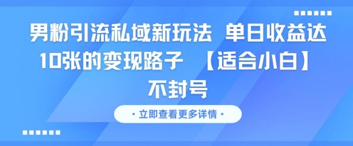 男粉引流私域新玩法，单日收益达10张的变现路子 【适合小白】不封号-生财社