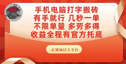 手机电脑打字搬砖，副业可发展主业来做蓝海项目，有手就行，几秒一单，不限单量，多劳多得【揭秘】-生财社