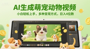 AI生成萌宠动物视频，小白轻松上手，多种变现方式，日入4位数-生财社