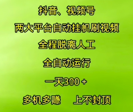 抖音视频号两大平台自动运行，全程脱离人工，自动获取收益，一天3张+，多机多挣，上不封顶【揭秘】-生财社