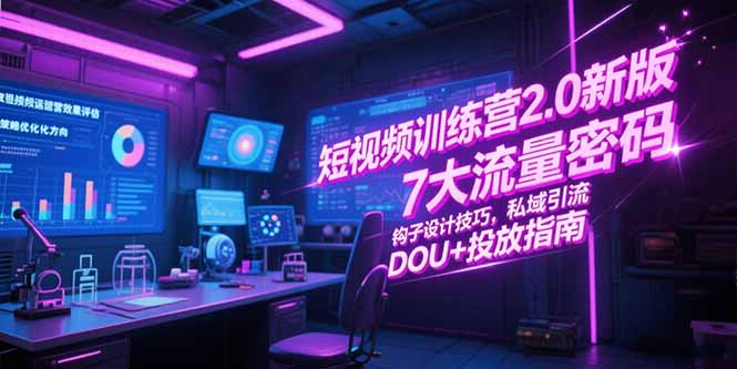 短视频训练营2.0新版，7大流量密码/钩子设计技巧/私域引流/DOU+投放指南-生财社