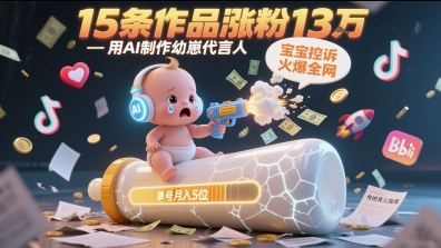 用AI制作幼崽代言人，宝宝的控诉火爆全网，15条作品涨粉13W，单号月入5位数实操教程-生财社