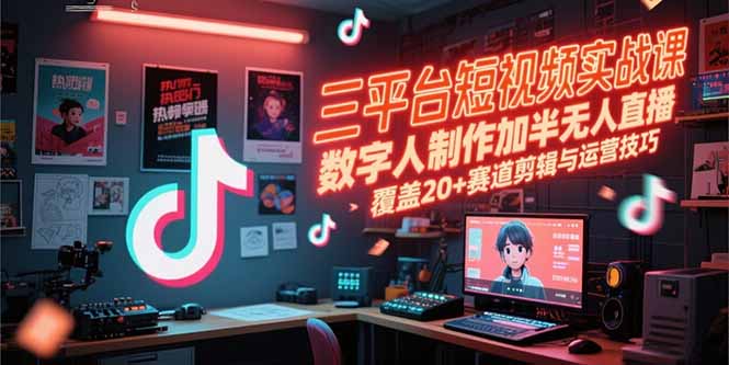 三平台短视频实战课，数字人制作加半无人直播，覆盖20+赛道剪辑与运营技巧-生财社