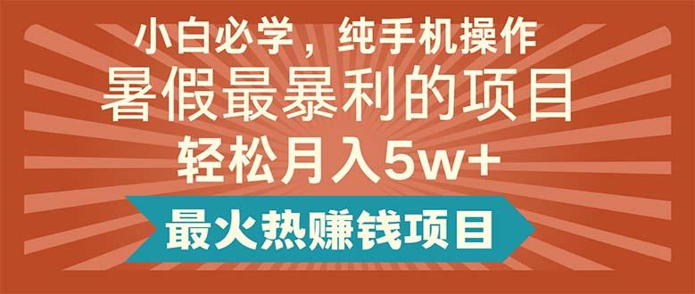小白必学，纯手机操作，暑假最暴利的项目轻松月入5w+最火热赚钱项目-生财社