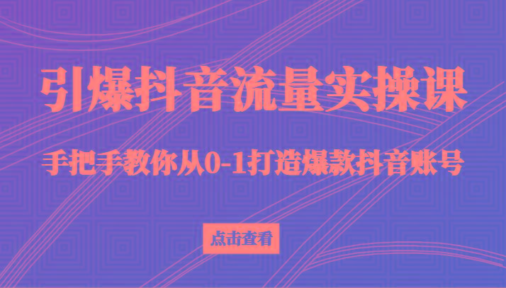 引爆抖音流量实操课，手把手教你从0-1打造爆款抖音账号(27节课)-生财社