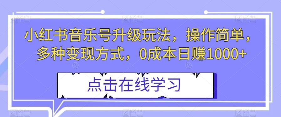 小红书音乐号升级玩法，操作简单，多种变现方式，0成本日赚1000+【揭秘】-生财社