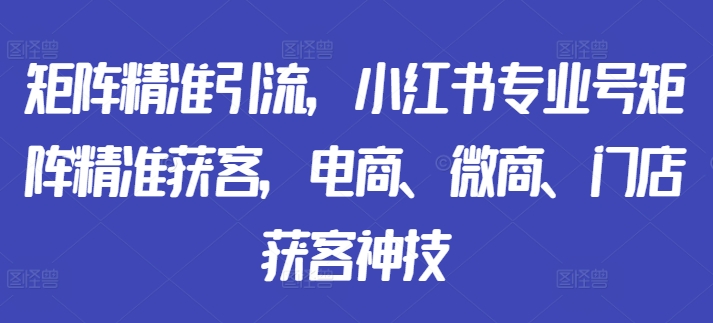 矩阵精准引流，小红书专业号矩阵精准获客，电商、微商、门店获客神技-生财社