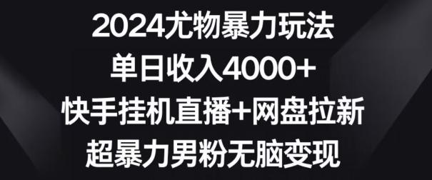 2024尤物暴力玩法，单日收入4000+，快手挂机直播+网盘拉新，超暴力男粉无脑变现【揭秘】-生财社