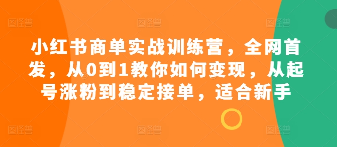 小红书商单实战训练营，全网首发，从0到1教你如何变现，从起号涨粉到稳定接单，适合新手-生财社