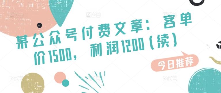 某公众号付费文章：客单价1500，利润1200(续)，市场几乎可以说是空白的-生财社