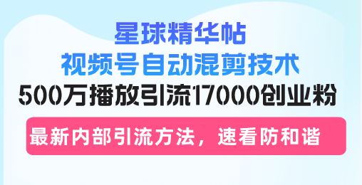 星球精华帖视频号自动混剪技术，500万播放引流17000创业粉，最新内部引…-生财社