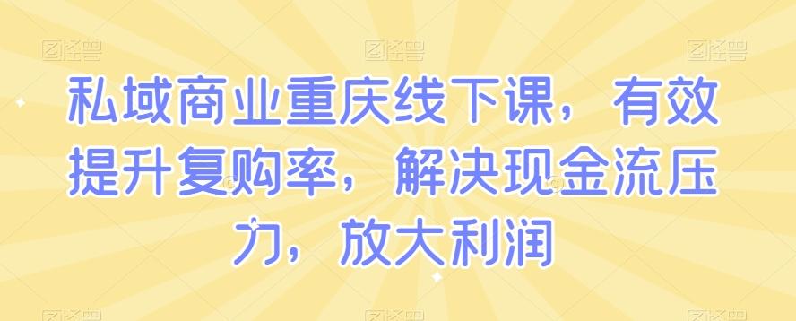 私域商业重庆线下课，有效提升复购率，解决现金流压力，放大利润-生财社