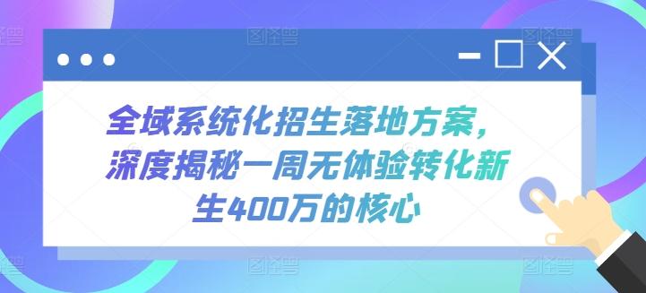 全域系统化招生落地方案，深度揭秘一周无体验转化新生400万的核心-生财社