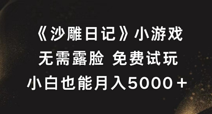 《沙雕日记》小游戏，无需露脸免费试玩，小白也能月入5000+【揭秘】-生财社