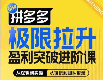拼多多极限拉升盈利突破进阶课，​从算法到玩法，从玩法到团队搭建，体系化系统性帮助商家实现利润提升-生财社