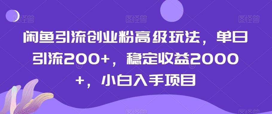 闲鱼引流创业粉高级玩法，单日引流200+，稳定收益2000+，小白入手项目-生财社