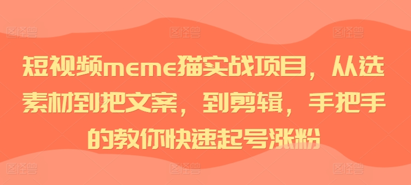 短视频meme猫实战项目，从选素材到把文案，到剪辑，手把手的教你快速起号涨粉-生财社
