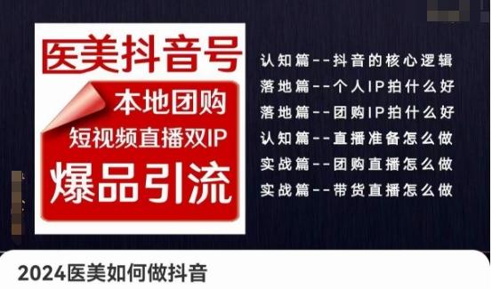 2024医美如何做抖音医美抖音号，本地团购、短视频直播双ip爆品引流，实操落地课-生财社