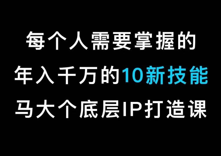 马大个的IP底层逻辑课，​每个人需要掌握的年入千万的10新技能，约会底层IP打造方法！-生财社
